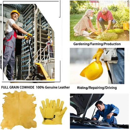 Men's HydraHyde Leather Winter Work Gloves | Water-Resistant | Insulated Cow Leather Work Glove Soft Cowhide Welding Security Protection Gloves Workers Mechanic Driver Hunting Driving Farm Garden Glove