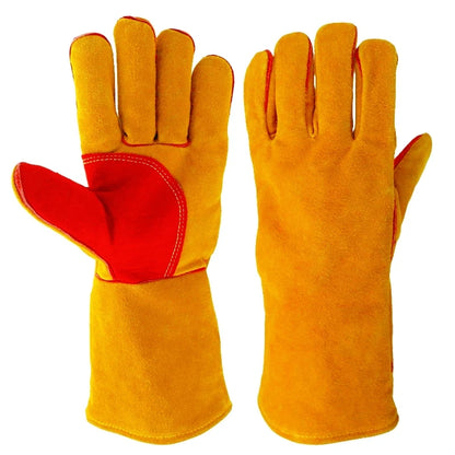Heat Resistant Cowhide Welding Gloves Leather Reinforced Safety Work Gloves for Men Women Fireplace Stove BBQ Gear Driver Gloves
