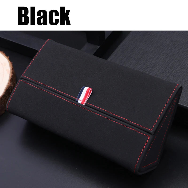 Car Sun Visor Suede Leather Sunglasses Case Microsoft Eyeglasses Hanger Car Glasses Holder Glasses Box Organizer Mount