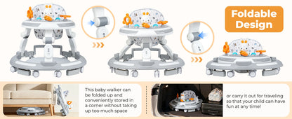 Safety-Enhanced 4-In-1 Grow-With-Me Baby Walker & Play Center - Adjustable 8 Heights, Anti-Tip Base, 8 Silent Brake Wheels