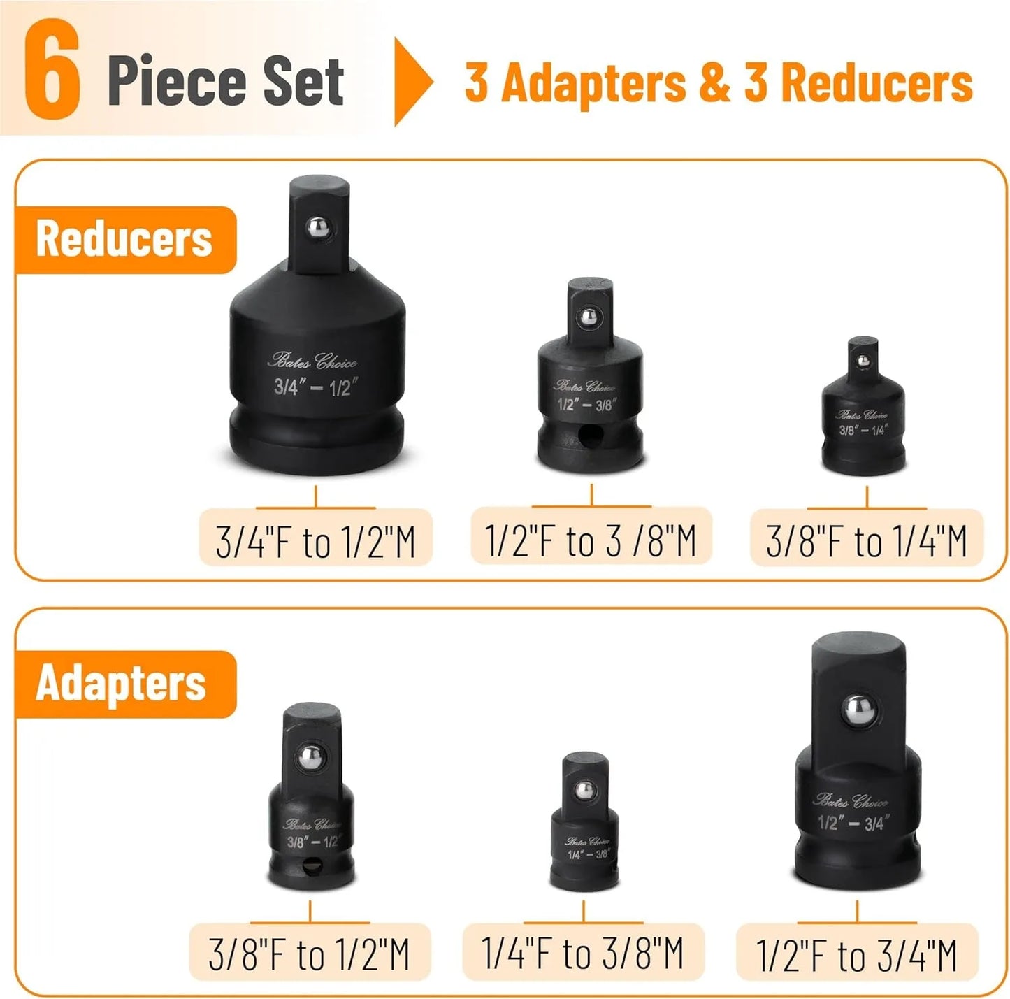 4/6/8/10 Impact Socket Wrench Adapter Set Professional 1/4 3/8 1/2 3/4 Inch Square Drive Adaptor Reducer Spanner Tool ﻿with Case