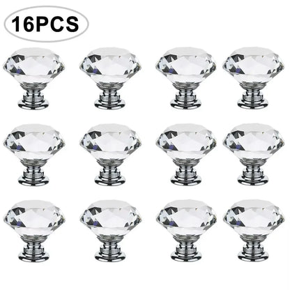 Passage Glass Door Knobs Interior, 16Pcs Diamond Furniture Door Knobs Crystal Glass Pot Cover Handles Cabinet Pull Decorative for Dresser Cupboard Wardrobe