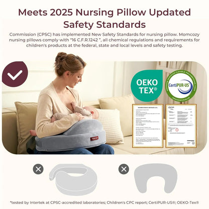 Nursing Pillow Enhanced Ergonomics Essential Breastfeeding Pillow Support For Mom & Baby W/ Convenient Side Pocket, Double Straps & slipcover