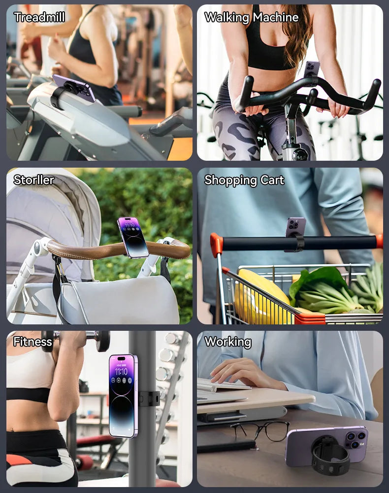 Magnetic Phone Holder for Stroller, Shopping Cart & Golf Push Cart | Handlebar Phone Mount for MagSafe | Strap with Strong Magnet for Mag Safe | Stroller Accessories for Uppababy, Nuna, Bugaboo