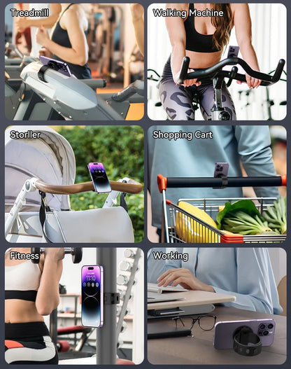 Magnetic Phone Holder for Stroller, Shopping Cart & Golf Push Cart | Handlebar Phone Mount for MagSafe | Strap with Strong Magnet for Mag Safe | Stroller Accessories for Uppababy, Nuna, Bugaboo