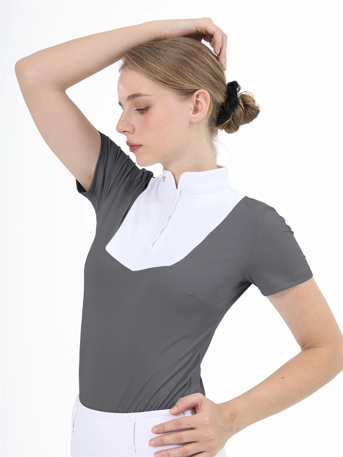 M LOGO Equestrian t-Shirts Short Sleeve Tops Horse Riding Clothing Women Button Training Rider Blouse Competition Show Top