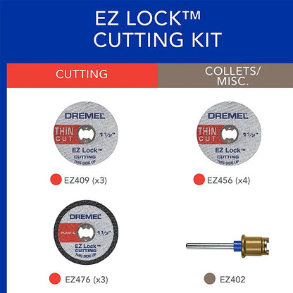Dremel EZ688-01 EZ LOCK Rotary Tool Cutting Discs Accessory Kit Grinding Wheel for Metal Wood Glass Plastic Cut off Polish 11Pcs