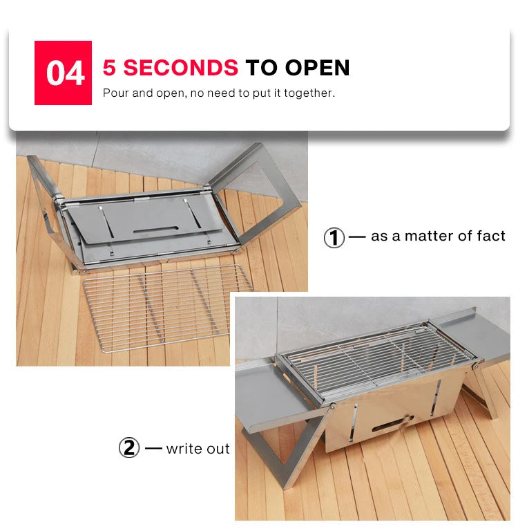 Stainless Steel Folding Barbecue Grill For Home And Outdoor Charcoal Kebabs Smokeless Portable Collapsible Barbecue