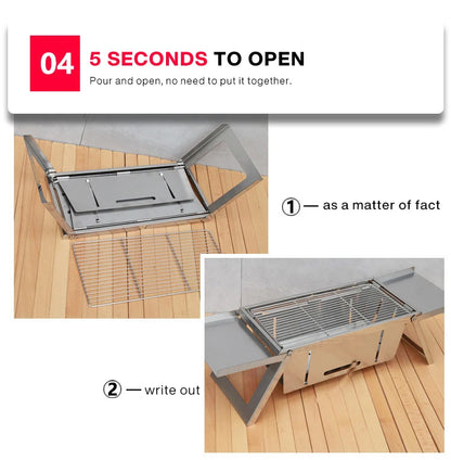 Stainless Steel Folding Barbecue Grill For Home And Outdoor Charcoal Kebabs Smokeless Portable Collapsible Barbecue