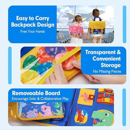 Toddler Busy Board Montessori Toys Learning Educational Activities Travel Toy Dinosaur Dress up Sensory Life Skill Backpack
