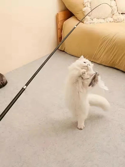 Cat Play Long Extendable Pole Cat Toy with Artificial Feathers Pet Supplies for Cats Pet Toy