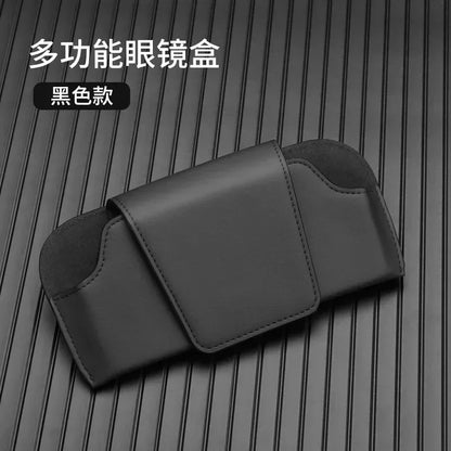 Cowhide Sun Visor Glasses Holder Premium Leather Wear-Resistant Sunglasses Protective Box Auto Eyeglasses Storage Case