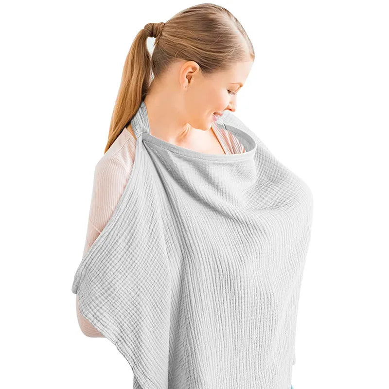 Nursing Cover for Breastfeeding Lightweight Breathable Cotton Blend Shawl with Open Neckline, Full Modesty & Compact Carry Pouch
