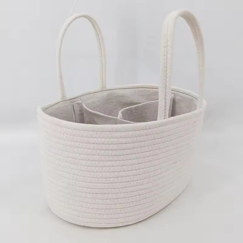 Baby Changing Basket Includes Diaper Caddy - Soft & Waterproof Dual-Cover, Portable, Changing Pad for Dresser & Changing Table, Gift for Baby Shower, Organic Cotton Rope
