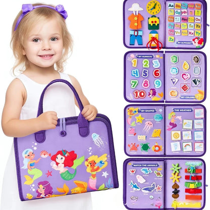 Toddler Busy Board Montessori Toys Learning Educational Activities Travel Toy Dinosaur Dress up Sensory Life Skill Backpack
