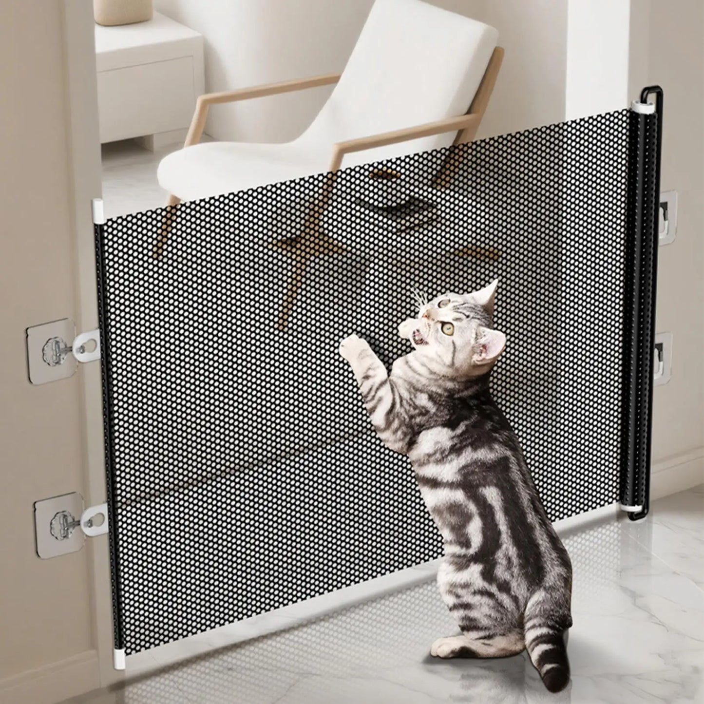 Tall Retractable Dog Gate Mesh Baby Fence Gate, Long Baby Gates Indoor Extra Long Gates for Kids or Pets, Outdoor Retractable Gate with Support Rods - Prevent Crawling Under