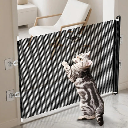 Tall Retractable Dog Gate Mesh Baby Fence Gate, Long Baby Gates Indoor Extra Long Gates for Kids or Pets, Outdoor Retractable Gate with Support Rods - Prevent Crawling Under
