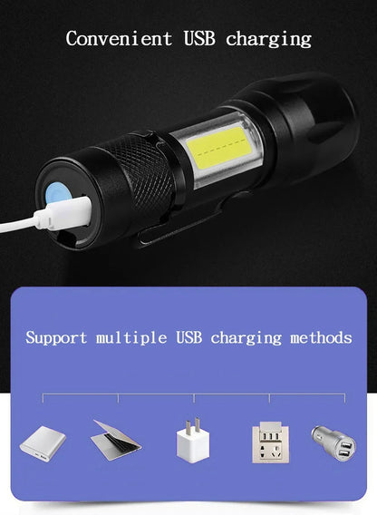 3 PCS Mini LED COB Flashlight Portable Rechargeable Torch with Pen Clip Zoomable Waterproof Light Tactical Lamp Camping Lantern
