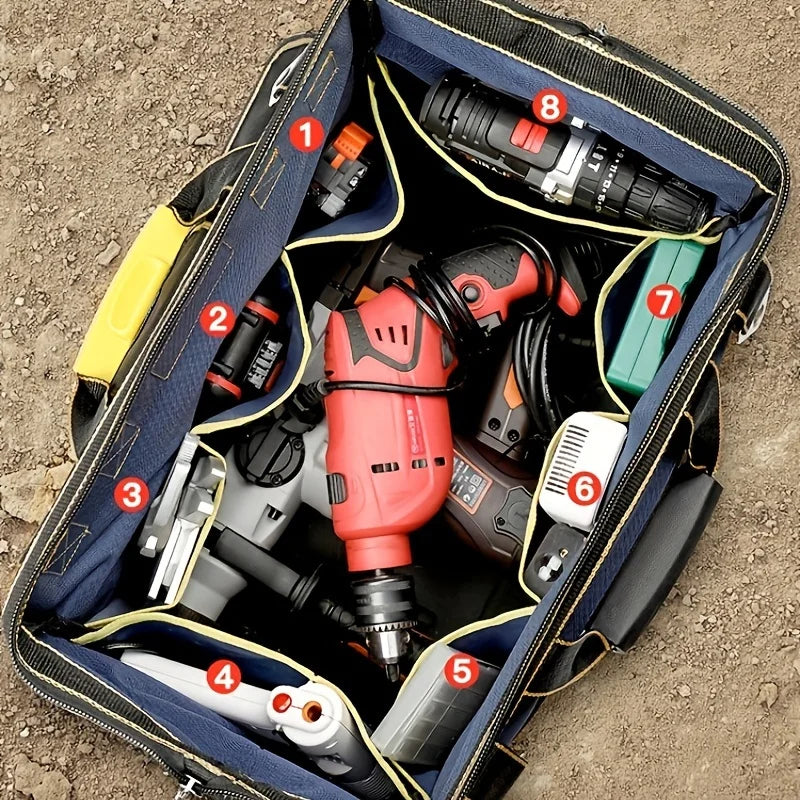 Tool Bag for Men with Waterproof Hard Bottom, Heavy Duty Tool Bag Wide Mouth Tote for Various Instrument, Electrician Carpenter Mechanic