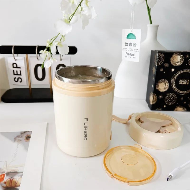 304 Stainless Steel USB Constant Temperature Breakfast Cup Plugable Soup Cup Long-lasting Insulation for Students Only