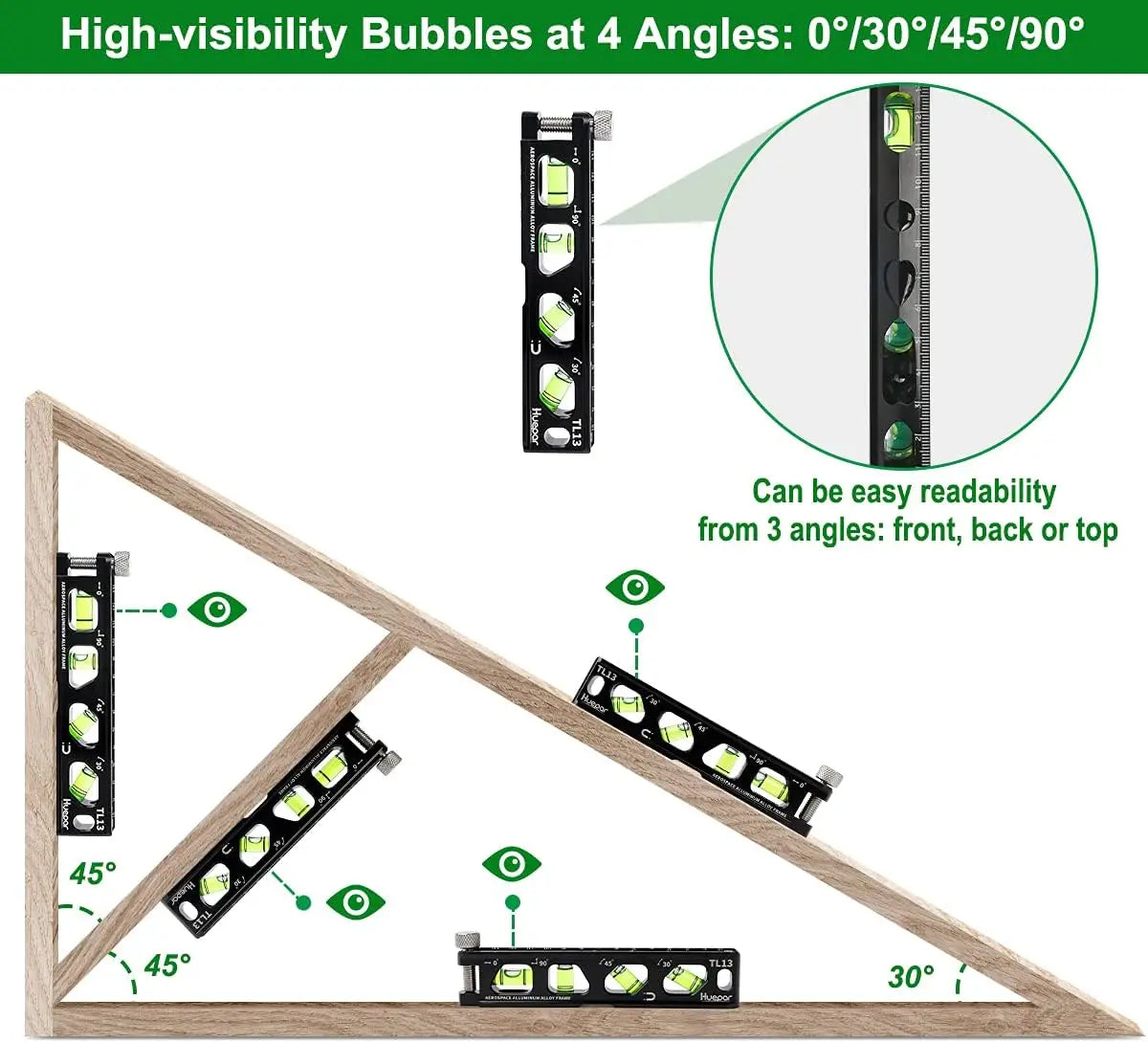 TL13 Magnetic Inclinometer 4 Bubbles Spirit Level Measuring Tool Standard Metric Rulers Horizon Vertical Laser Level Rule