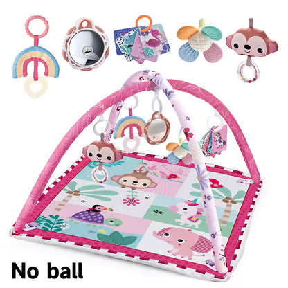 3-in-1 Plush Baby Play Gym, Activity Mat with Convertible Gym and Pillow, 5 Sensory Toys, Play Center from Newborn to Toddler