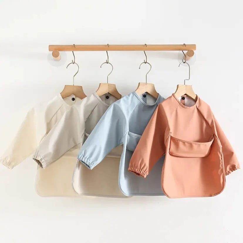 1pcs Solid Color Painting Smock Baby's Soft Waterproof Long Sleeve Art Smock Feeding Bib Apron for Kids Accessories