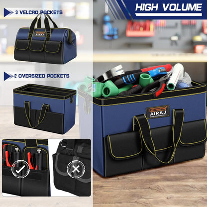 Tool Bag for Men with Waterproof Hard Bottom, Heavy Duty Tool Bag Wide Mouth Tote for Various Instrument, Electrician Carpenter Mechanic
