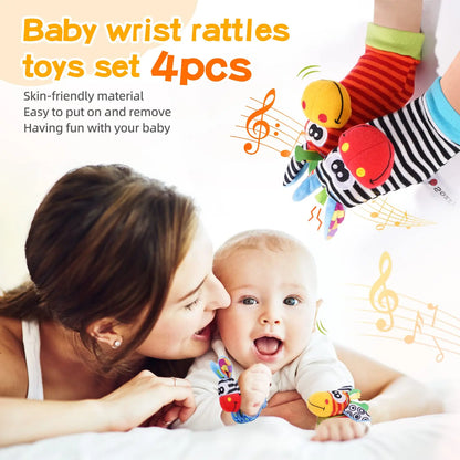 Baby Wrist Rattle Socks and Foot Finder Set, Perfect Baby Toys for 0-12 Months Newborn Boys and Girls As Shower Gifts
