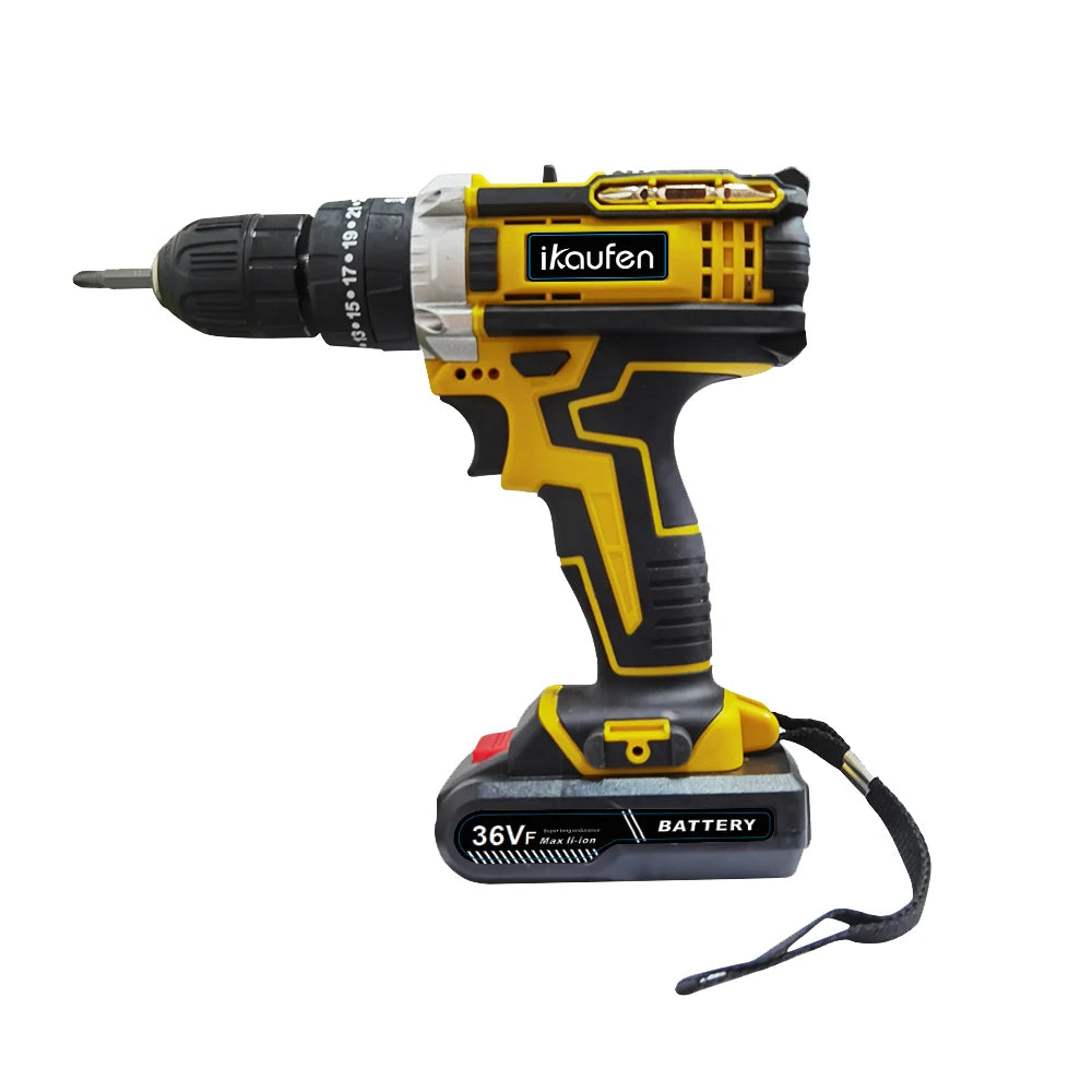Cordless Drill: Multifunctional 21V rechargeable impact drill lithium battery cross-border flashlight gun drill electric screwdriver electric dr
