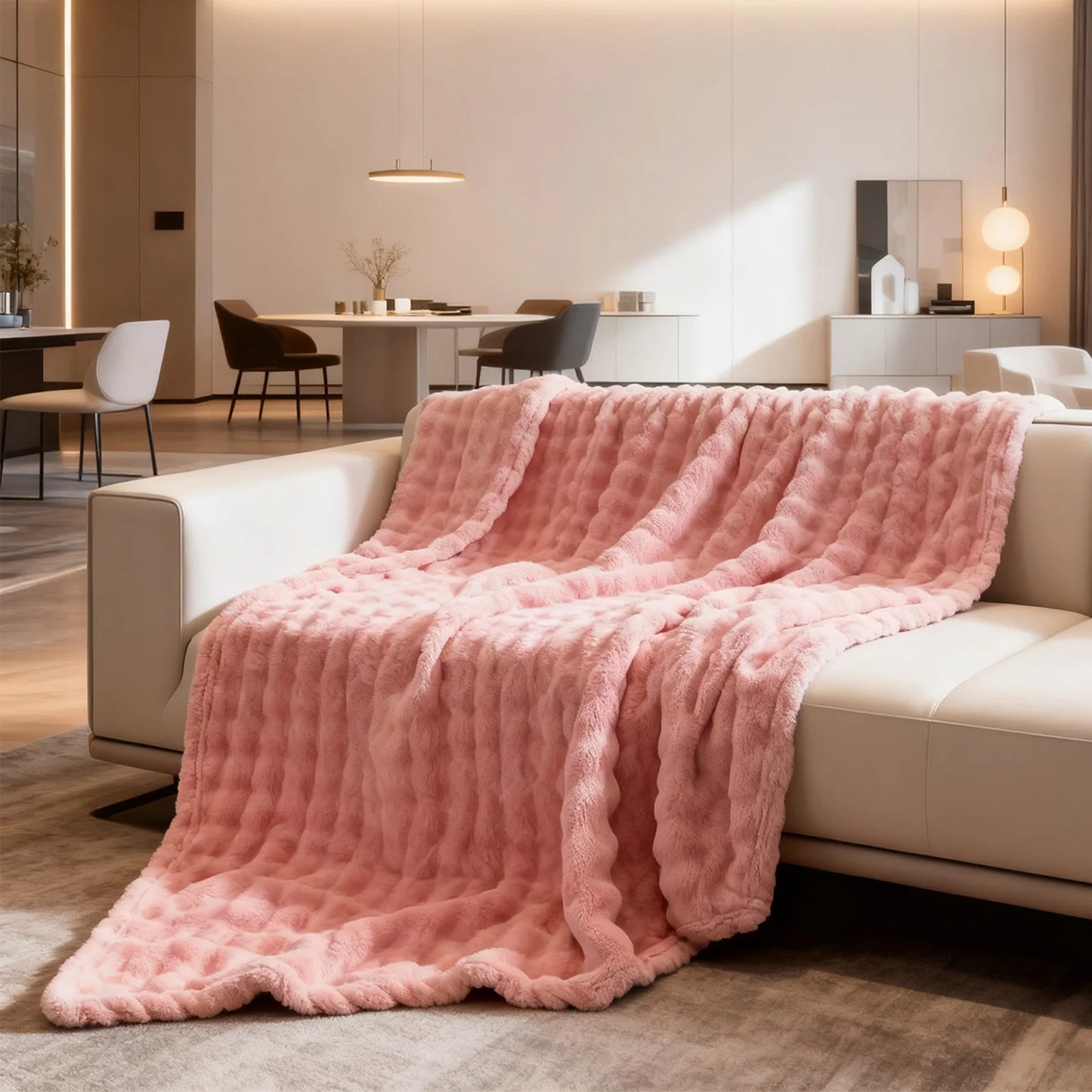 3D Fleece Bubble Blanket for Couch - GentleSoft Grey Throw Blanket for Sofa Bed Room Decor - Luxury Soft Cozy Gifts for Women, Lightweight, All Seasons