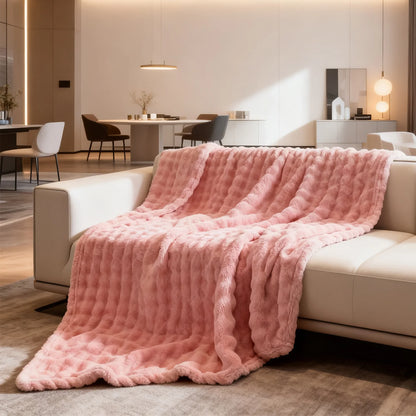 3D Fleece Bubble Blanket for Couch - GentleSoft Grey Throw Blanket for Sofa Bed Room Decor - Luxury Soft Cozy Gifts for Women, Lightweight, All Seasons