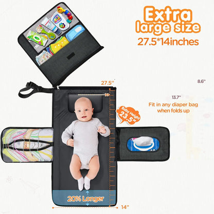 3 in 1 Diaper Changing Pad Portable Baby Changing Pad with Pockets Waterproof Travel Diaper Changing Hand Folding Diaper Bag