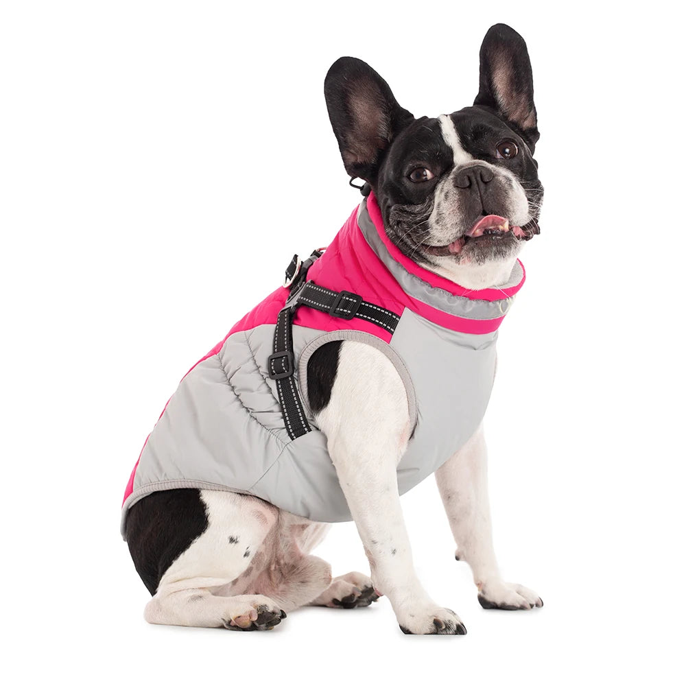 Small Dog Coat with Harness Built-in, Warm Dog Jacket with Zip, Reflective Winter Coat Pet Sweater Clothes for Small/Large Dogs