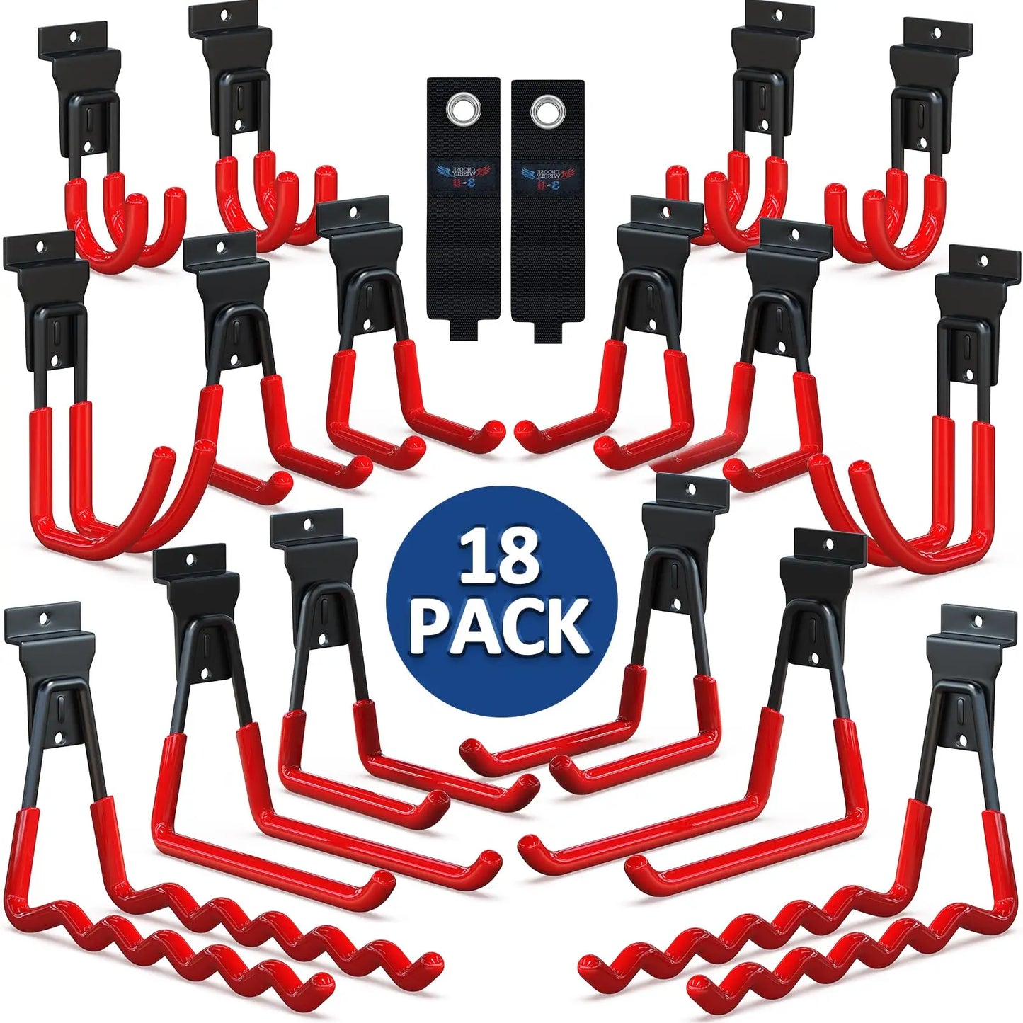 18 Pcs Garage Hooks Heavy Duty - Garage Storage and Organization Ladder Hooks with Non Slip PVC Coating for Hanging Bike，Ladder，Garden Tools，Hose