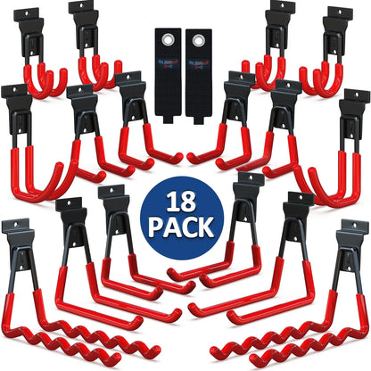 18 Pcs Garage Hooks Heavy Duty - Garage Storage and Organization Ladder Hooks with Non Slip PVC Coating for Hanging Bike，Ladder，Garden Tools，Hose