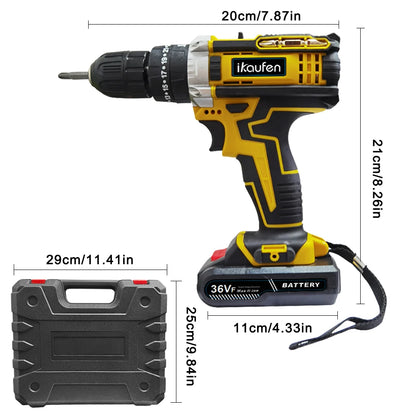 Cordless Drill: Multifunctional 21V rechargeable impact drill lithium battery cross-border flashlight gun drill electric screwdriver electric dr