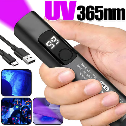 Blacklight Flashlight ,  365nm Purple Light Lamp BlackLight Banknote Detection USB Charging Flashlight Curing Colloidal Pet Moss Cat Stains Detector