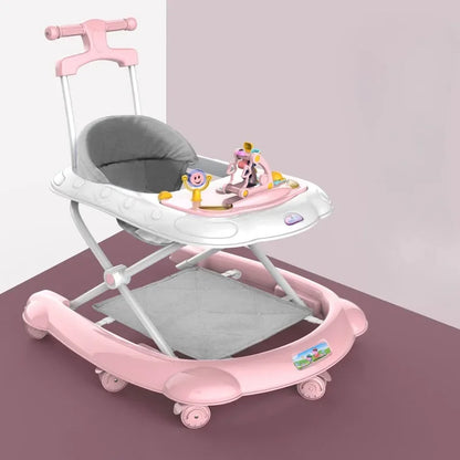 Baby Walker, 5-in-1 Baby Walkers for Boys and Girls 6-12 Months with Bouncer, Removable Footrest, Feeding Tray & Music, Foldable & Adjustable Activity Walker for 6-18 Months Toddler Infant