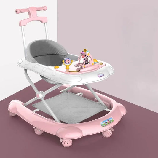 Baby Walker, 5-in-1 Baby Walkers for Boys and Girls 6-12 Months with Bouncer, Removable Footrest, Feeding Tray & Music, Foldable & Adjustable Activity Walker for 6-18 Months Toddler Infant