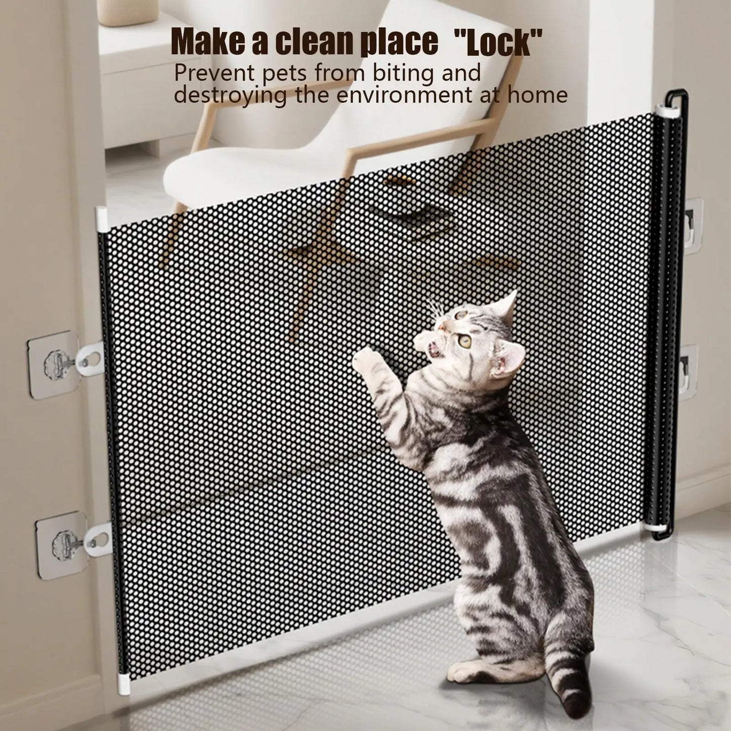 Tall Retractable Dog Gate Mesh Baby Fence Gate, Long Baby Gates Indoor Extra Long Gates for Kids or Pets, Outdoor Retractable Gate with Support Rods - Prevent Crawling Under