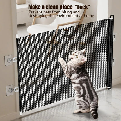 Tall Retractable Dog Gate Mesh Baby Fence Gate, Long Baby Gates Indoor Extra Long Gates for Kids or Pets, Outdoor Retractable Gate with Support Rods - Prevent Crawling Under