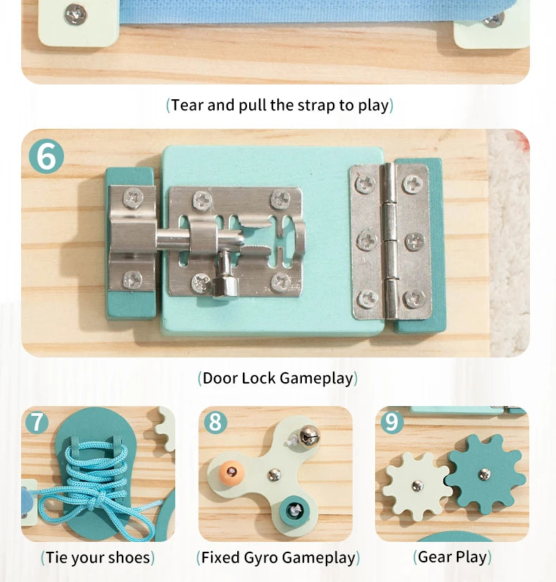 Montessori Busy Board for Toddlers Wooden Activity Sensory Board for Fine Motor Skills Travel Educational Learning Toys for Kid