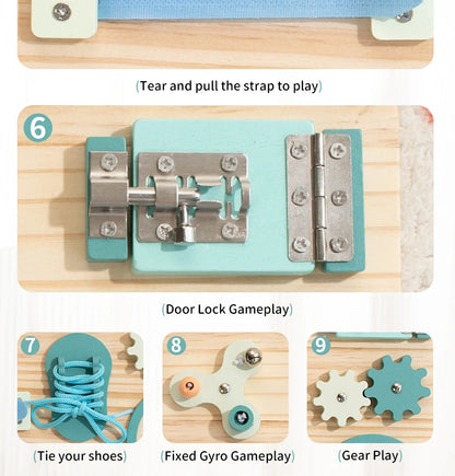 Montessori Busy Board for Toddlers Wooden Activity Sensory Board for Fine Motor Skills Travel Educational Learning Toys for Kid
