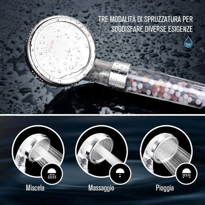 Filtered Shower Head with Handheld, New 3 Functions High Pressure SPA Water Saving Handheld Rainfall Anion Filter Shower