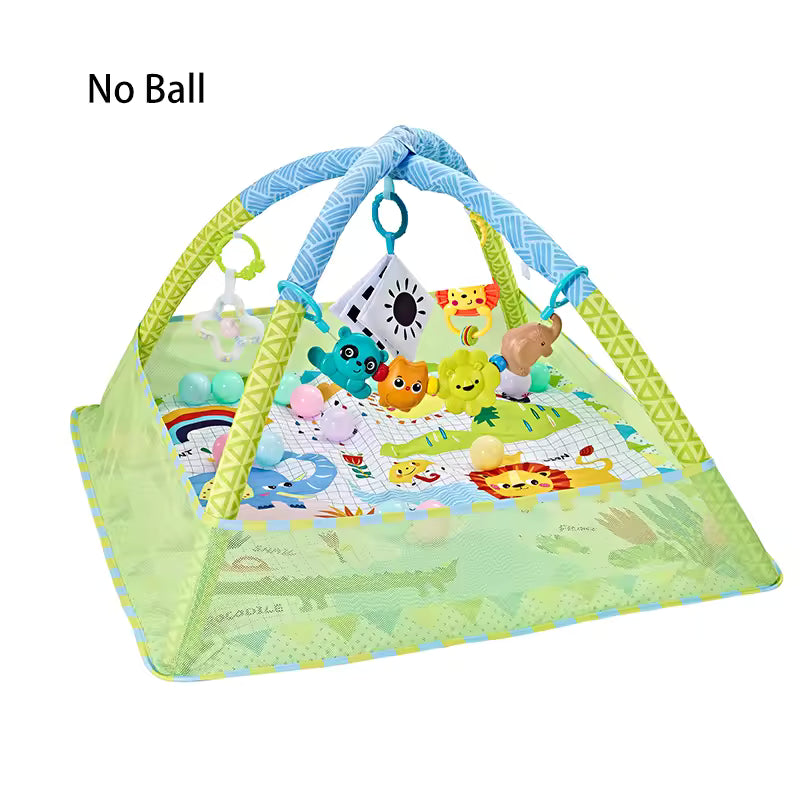 3-in-1 Plush Baby Play Gym, Activity Mat with Convertible Gym and Pillow, 5 Sensory Toys, Play Center from Newborn to Toddler