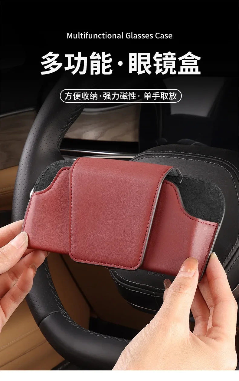 Cowhide Sun Visor Glasses Holder Premium Leather Wear-Resistant Sunglasses Protective Box Auto Eyeglasses Storage Case