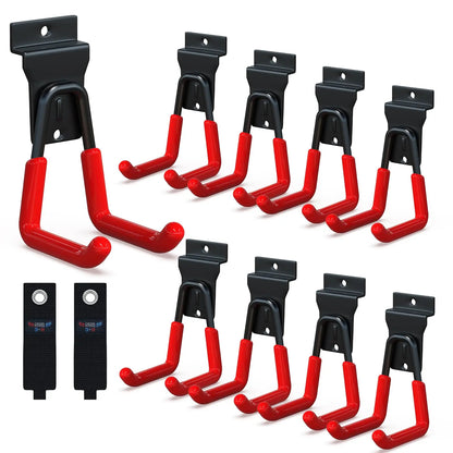 18 Pcs Garage Hooks Heavy Duty - Garage Storage and Organization Ladder Hooks with Non Slip PVC Coating for Hanging Bike，Ladder，Garden Tools，Hose