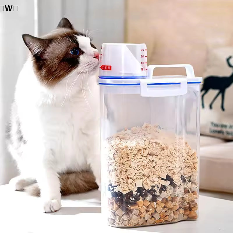 Portable Cat Dog Food Storage Container with Upgraded Large Spout and Cup Dispenser for Small Large Animal Kibble, Pet Bird snack, Oatmeal, Rice, Flour, Brown Sugar