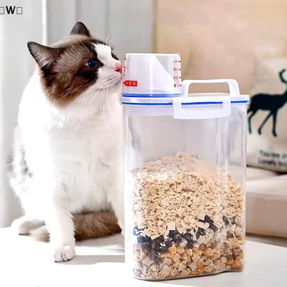 Portable Cat Dog Food Storage Container with Upgraded Large Spout and Cup Dispenser for Small Large Animal Kibble, Pet Bird snack, Oatmeal, Rice, Flour, Brown Sugar